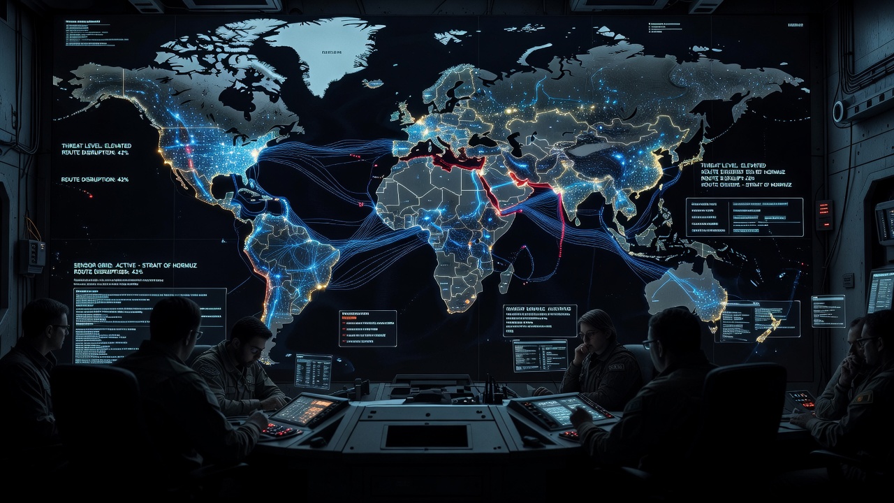 Strategic war room with shipping routes