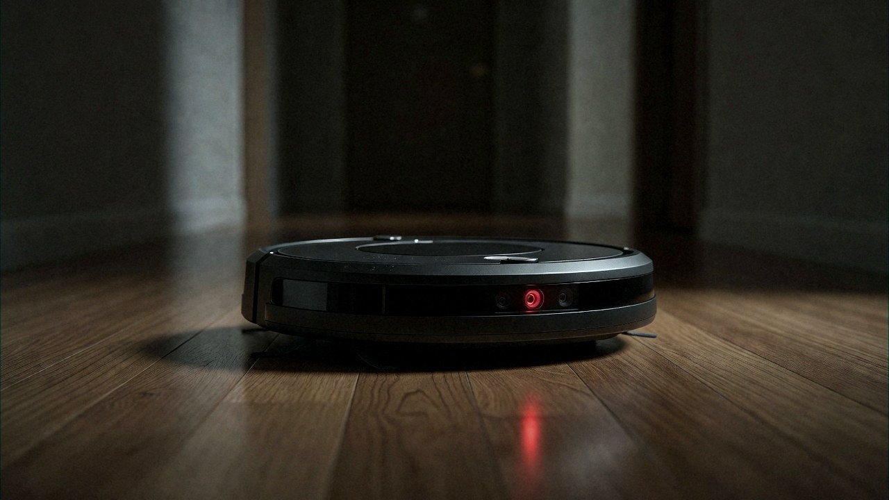 A robot vacuum with its camera lens